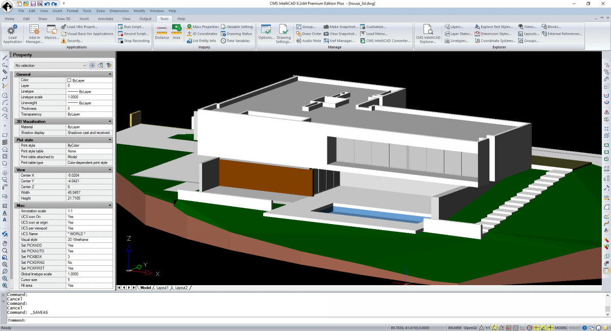 CMS IntelliCAD 3D tieňovanie