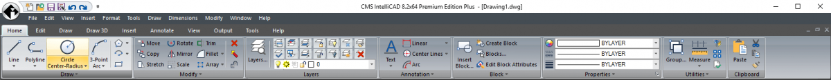 IntelliCAD Ribbon - Home