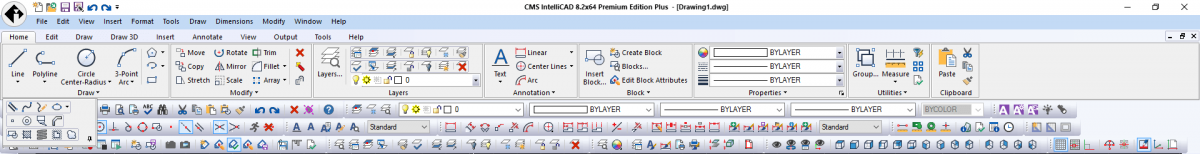 IntelliCAD Ribbon - Home a toolbary